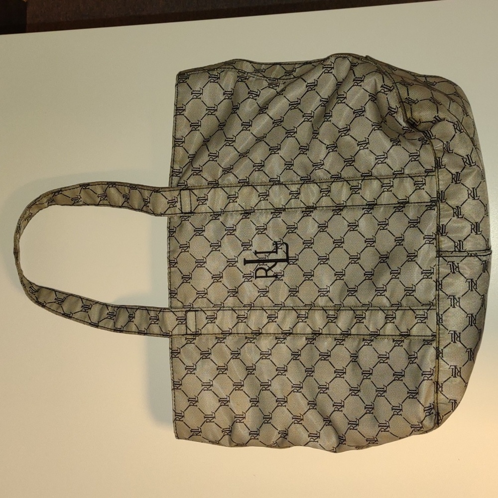 Lauren Ralph Lauren RLL Black and Gray Monogram Two-tone Double-handled Tote Bag